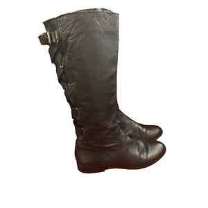 Cynthia Vincent Women’s Black Pebble Leather Zip Knee High Riding Boots Corset 9