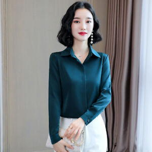 Womens mulberry silk Business Formal Shirt Blouse Tops Outwear Retro Fashion