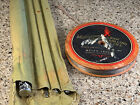 Vintage Bamboo Fly Rod, Sock and Extra Tip w/ Reel of Steel Line