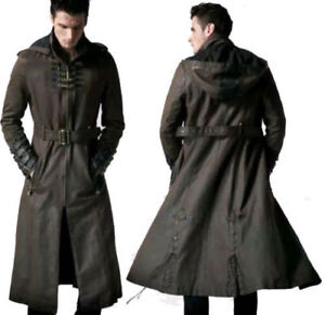 MEN'S OFFICER CLASSIC MILITARY BLACK LEATHER LONG TRENCH COAT