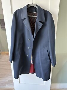 Vintage Men All Weather Crownwear Trench Coat Jacket Size 40 R Wool Lining Blue