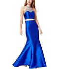 Say Yes to the Prom Womens Embellished Gown Dress, Blue, 0