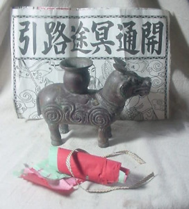 2 ritual shrine offering dragon foo dog altar bronze statue w vintage scroll set