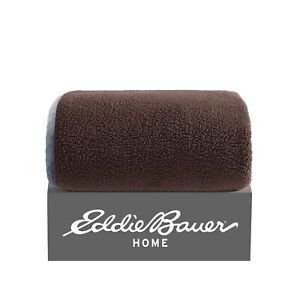 Eddie Bauer Solid Sherpa Blue & Brown Throw Blanket-50X60
