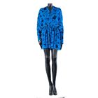 BALENCIAGA 1750$ Blue Velvet Pleated Mini Dress - Paris Print