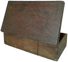 RARE EARLY-MID 18TH C ENGLISH JACOBEAN ANTIQUE SHALLOW CARVED PINE WDN BIBLE BOX