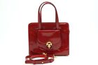 CELINE Vintage 2way Shoulder Handbag Tote Gold hardware Patent leather Red 8235h