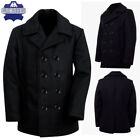 Mens Black US Navy Pea Coat 100% Wool Jacket Double Breasted Warm Overcoat