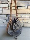 FOSSIL Maddox Gray Brown Leather Long Live Vintage Drawstring Bucket Hobo Bag