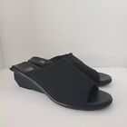 Eileen Fisher Black Jut Stretch Low Wedge Slide Slip On Sandals Shoes Size 9
