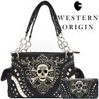 Punk Gothic Skull Handbag Concealed Carry Purse Women Shoulder Bag Wallet Set