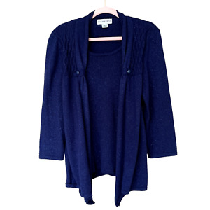 Sag Harbor Womens Scoop Neck Sweater Cardigan Size M Blue Glitter Shimmer