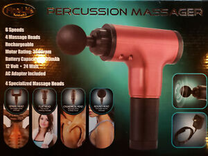 New FineLife 6-Speed Percussion Massager Cordless 4 Attachments Red