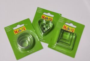 Makins Clay Cutters HEART CIRCLE SQUARE 3 sizes per pack Lot of 3 shapes NEW
