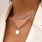 Women's Jewelry Stainless Steel Chunky Chain Choker Circle Pendant Necklace 93-4