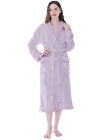 Womens Fleece Robe with Satin Trim Plush Warm Long Spa Night Bathrobe Sleepwear