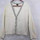 Talbots Ribbed Knit Cardigan Women S Cream Tennis Sweater Faux Pearl Buttons