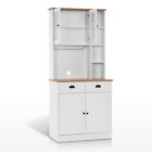 Ivinta Pantry Kitchen Cabinet with Shelves, Hutch Cabinet with Wine Glass Rack