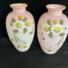 New ListingVictorian floral enameled Pink Bristol Satin art glass vases, pair 8”