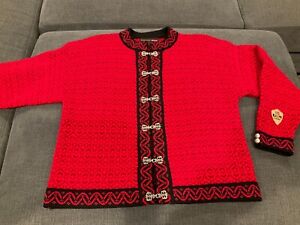 Windfjord Norway Nordic Red Black Clasp Cardigan Sweater Women's Large Wool