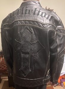 AUTHENTIC Affliction Black Premium Leather Jacket - Limited Edition 2X