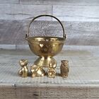 Minatare Brass Animal Figures lot Duck Frog Owl and Brass Handled Heart Dish