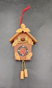 Vintage Wooden Cuckoo Clock Tiny Bird German Ornament 4.5