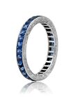 2.35 TCW French Princess Cut Sapphire Art Deco Style Full Eternity Band in 925SL