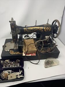 ANTIQUE WHITE FAMILY ROTARY SEWING MACHINE FR270384 WITH CASE-LIGHT-MOTOR