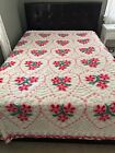 New ListingVintage Chenille Bedspread Cover White w/Pink Red Floral Hearts Flowers 96