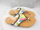 SAKROOTS Women Thong Sandals Size 10 White Birds Print Textile Embroidered