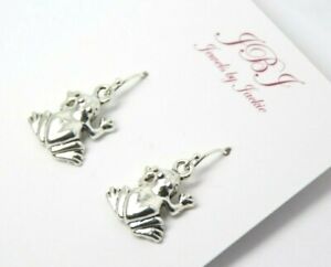 Frog Charm Earrings .925 sterling silver hooks pewter Charms 1 1/4