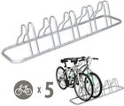 5 Bike Bicycle Stand Rack Garage Storage Floor Parking Adjustable Holder Silver