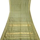 Vintage Green 100% Pure Silk Zari Handwoven Sari Remnant 5YD Craft Fabric Scrap