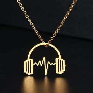 Gold Headphone Music Lover Necklace, Hip Hop DJ Rapper - Jewelry Mens/Womans