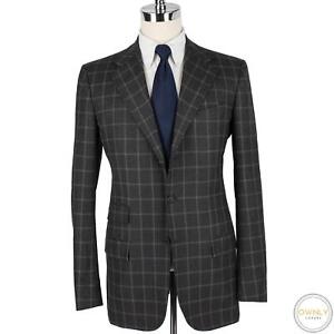 Kiton CIPA 1960 Grey Wool Mix Checked Side Adjusters Handmade 3/2 Roll Suit 40L