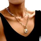 GOLD COIN PEARL Necklace Layers Pendant Toggle Pearl Chunky Chain 2 pc. Layers +