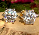 5 Ct Certified White Diamond Solitaire Studs In Yellow Gold Finish, 925 Silver !