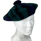 VIntage Scottish Black Watch Tartan Plaid Tam O'Shanter Hat Pompom 100% All Wool