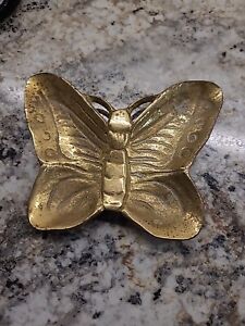 New ListingVintage Brass Butterfly Change Dish Ashtray Trinket Valet Made In Taiwan Heavy