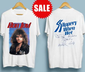Vintage 1986 Bon Jovi Slippery When Wet t shirt, double sided, new. white