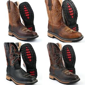 MEN'S WORK BOOTS SQUARE TOE WESTERN SAFETY GENUINE LEATHER SLIP & OIL RESISTANT