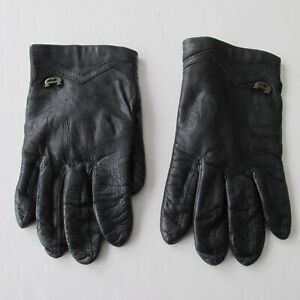Vintage Gloves Etienne Aigner Leather Black Woman's Sz 6-1/2 w logo & trim