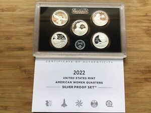 2022 S Proof American Women Quarter Set 99.9% Silver OGP & COA 5 Coins