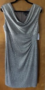 NWT Connected Apparel Womens Silver Elegant Cocktail Party Dress 12 P