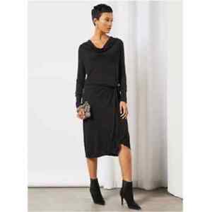 NWT Ted Baker SZ 8 Black Neyda Jersey Drape Long Sleeve Mini Dress