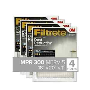 18x20x1 Air Filter, MPR 300 MERV 5, Dust Reduction, 4 Filters