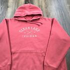 Vintage Clear Lake Indiana Hoodie Mens XL Pink Sweatshirt Fishing Cabin Sweater