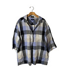 Lafayette 148 XXL Blue Gray Plaid Linen Popover Top Tunic Pockets Elbow Sleeves