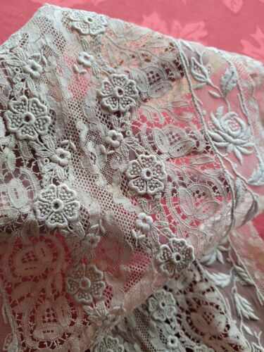 ROSES!! Schiffli Antique French Lace Trim Tambour Embroidered Collar 18